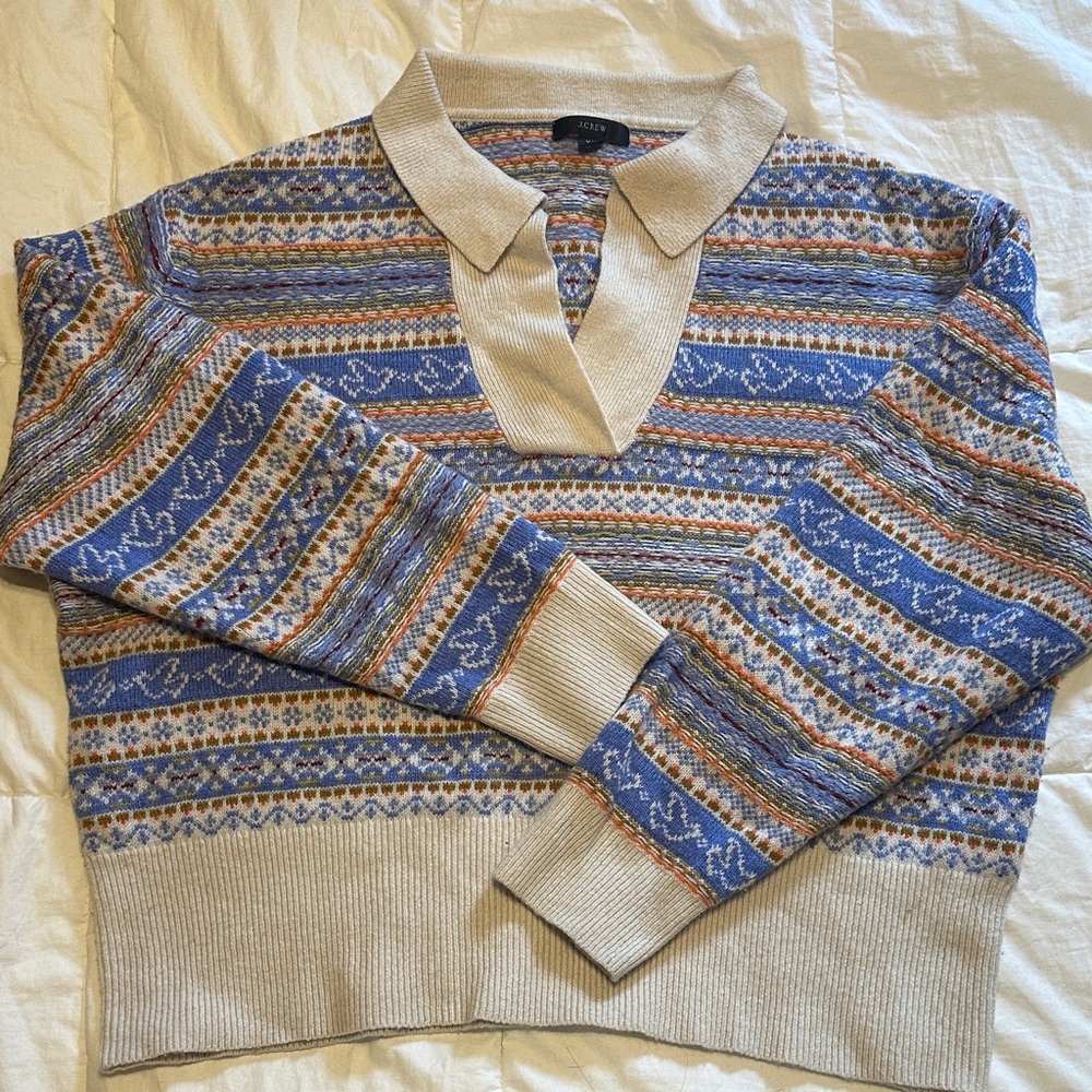 Blue Striped Collared Sweater